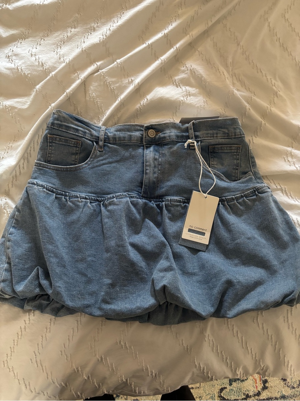Women's Blue Denim Bubble Mini Skirt